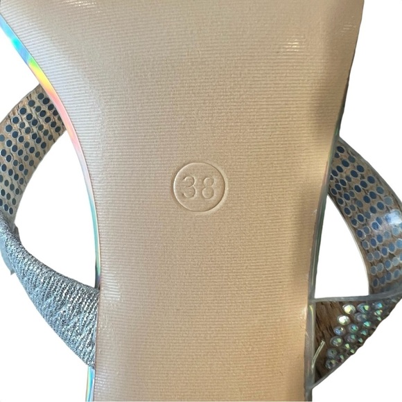 NWT LALA IKAI Women's Square Toe Heels, Sandals, Clear Straps With Rhinestones - Picture 10 of 15